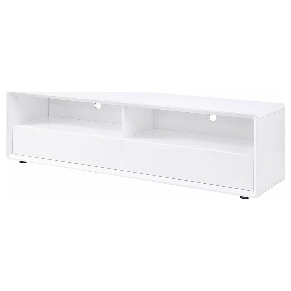 Benjara Siena TV Stand Media Console with 2 Drawers, White Gloss Wood 71 Inch