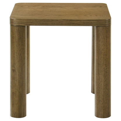 Benjara Givy Square Accent Side End Table, Pillar-Style Legs, Brown Oak 22 Inch