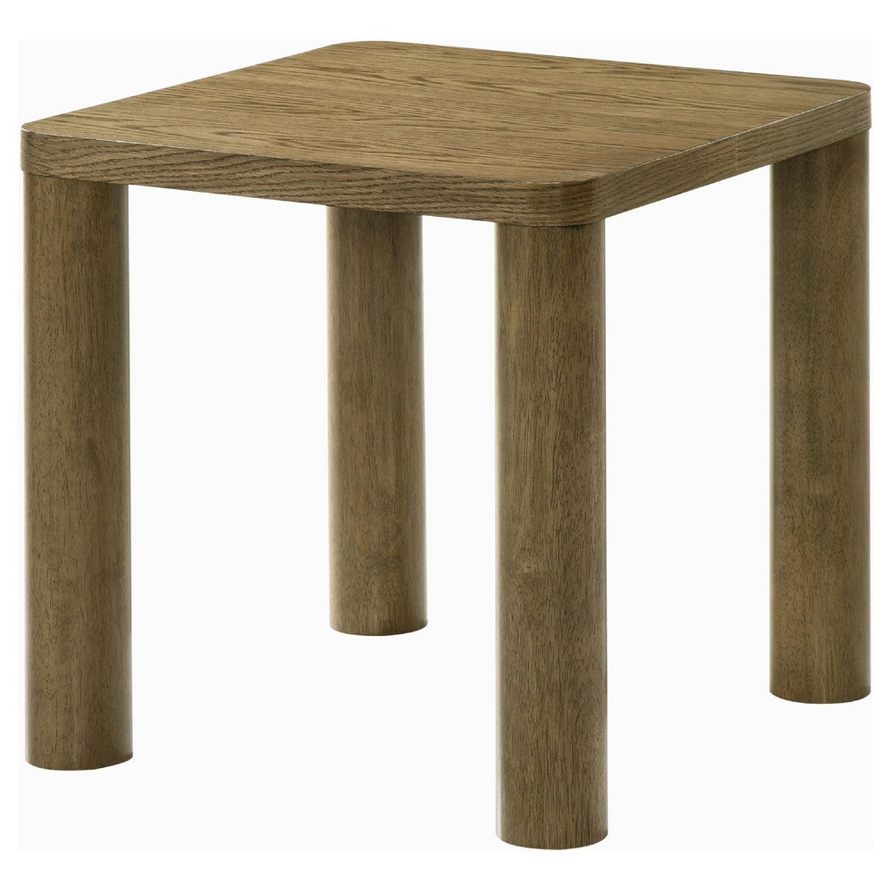 Benjara Givy Square Accent Side End Table, Pillar-Style Legs, Brown Oak 22 Inch