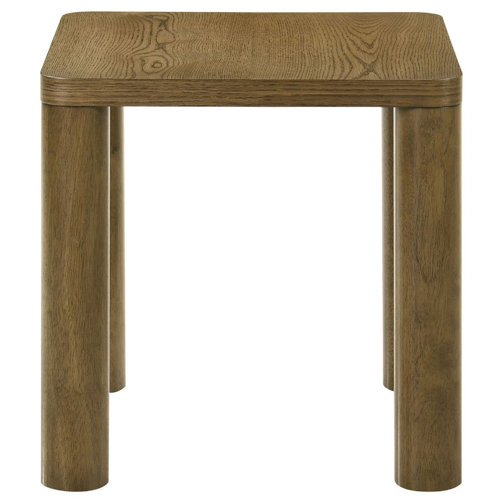 Benjara Givy Square Accent Side End Table, Pillar-Style Legs, Brown Oak 22 Inch