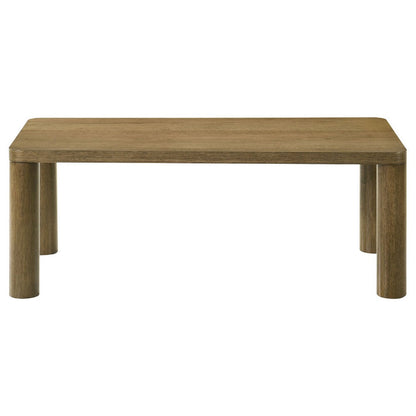 Benjara Givy Cocktail Coffee Table, Pillar-Style Legs, Brown Oak Wood 47 Inch