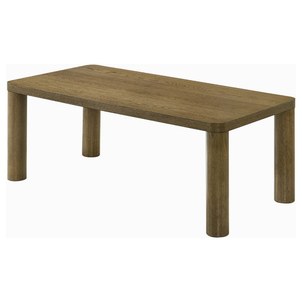 Benjara Givy Cocktail Coffee Table, Pillar-Style Legs, Brown Oak Wood 47 Inch