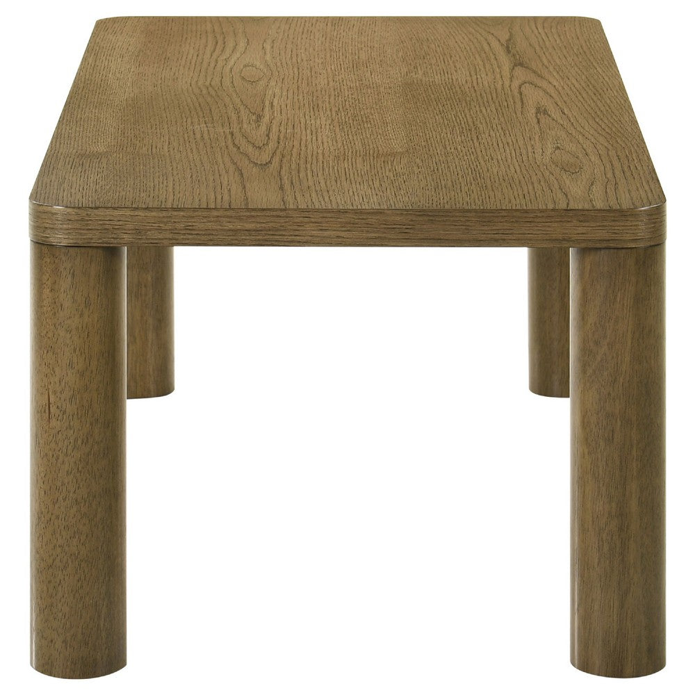 Benjara Givy Cocktail Coffee Table, Pillar-Style Legs, Brown Oak Wood 47 Inch