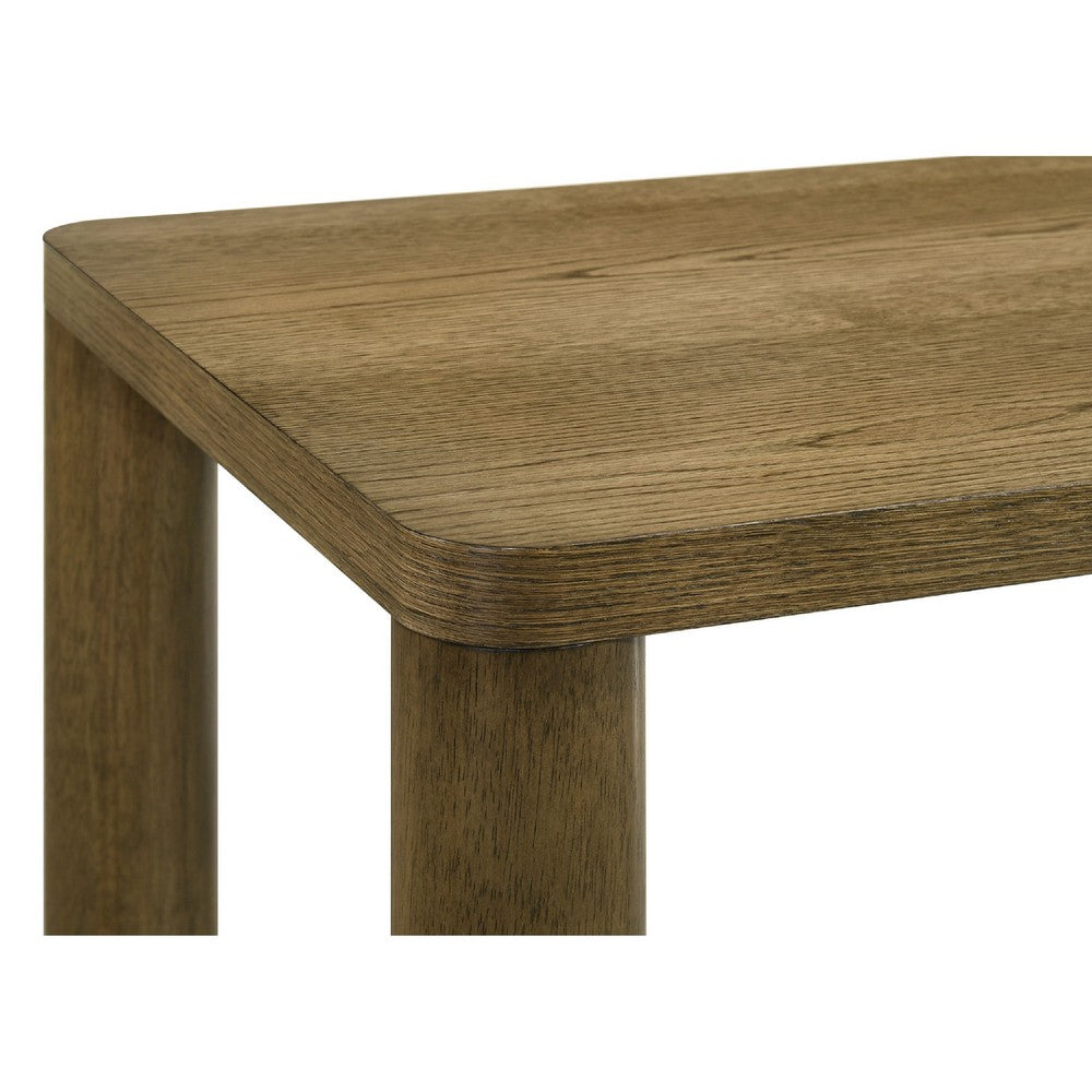 Benjara Givy Cocktail Coffee Table, Pillar-Style Legs, Brown Oak Wood 47 Inch