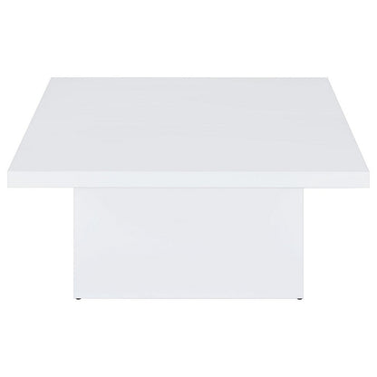 Benjara Darla Square Coffee Table, Block Style Base, White Gloss Wood 36 Inch