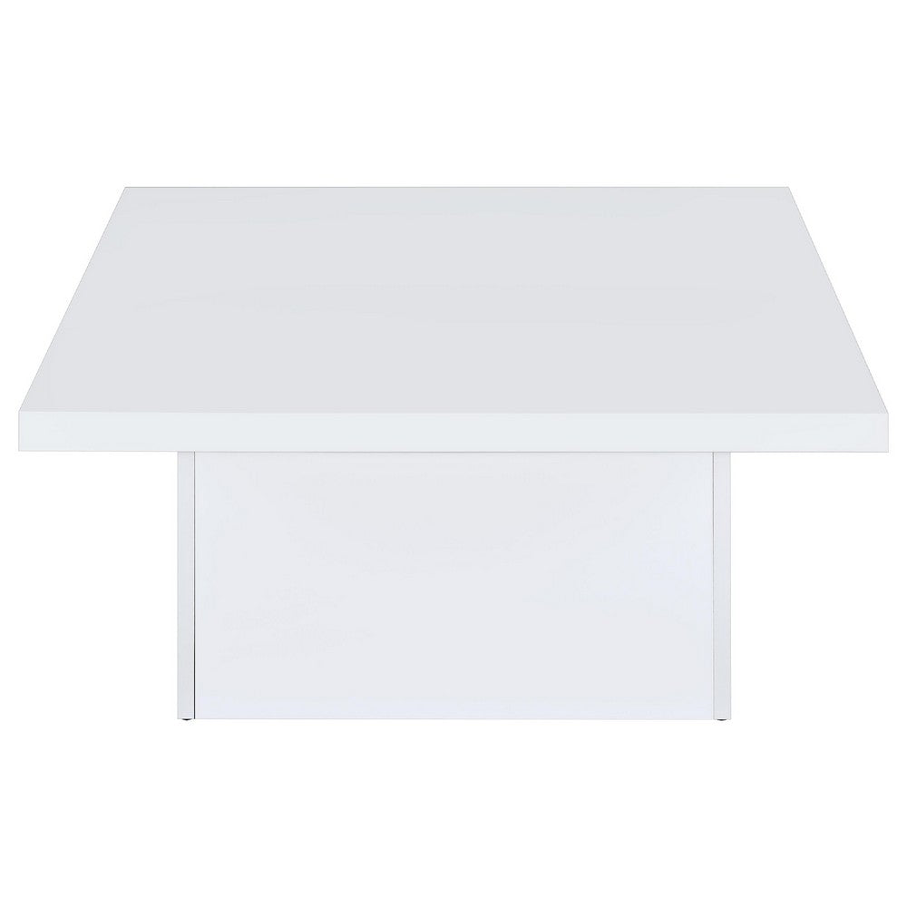 Benjara Darla Square Coffee Table, Block Style Base, White Gloss Wood 36 Inch