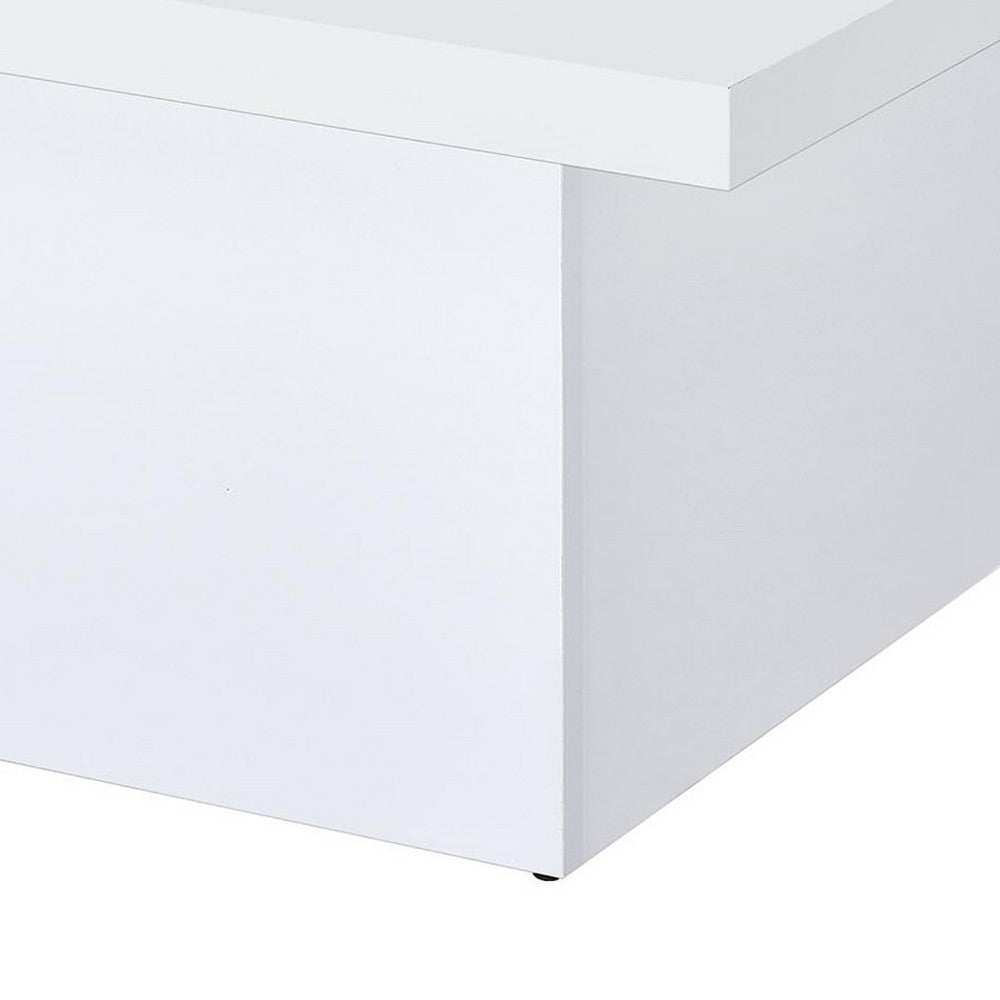 Benjara Darla Square Coffee Table, Block Style Base, White Gloss Wood 36 Inch