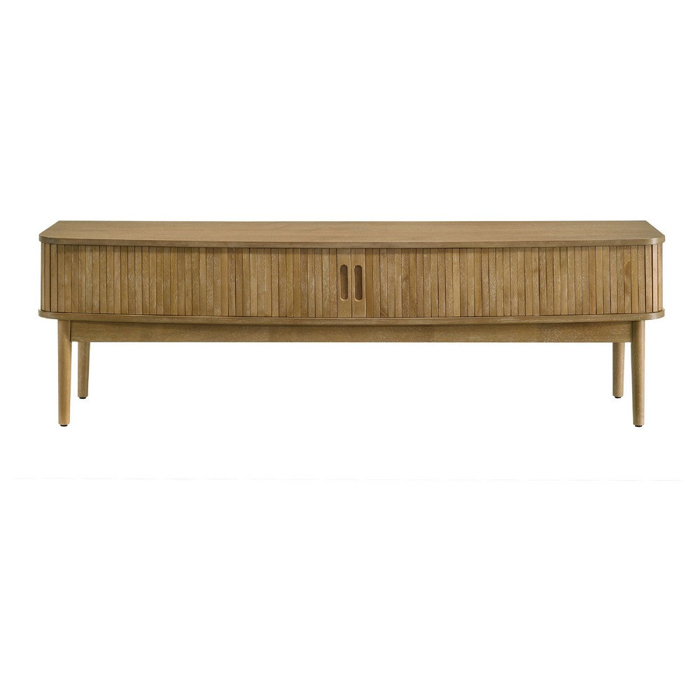 Benjara Elora TV Stand Media Console with Reeded Doors, Brown Wood 71 Inch