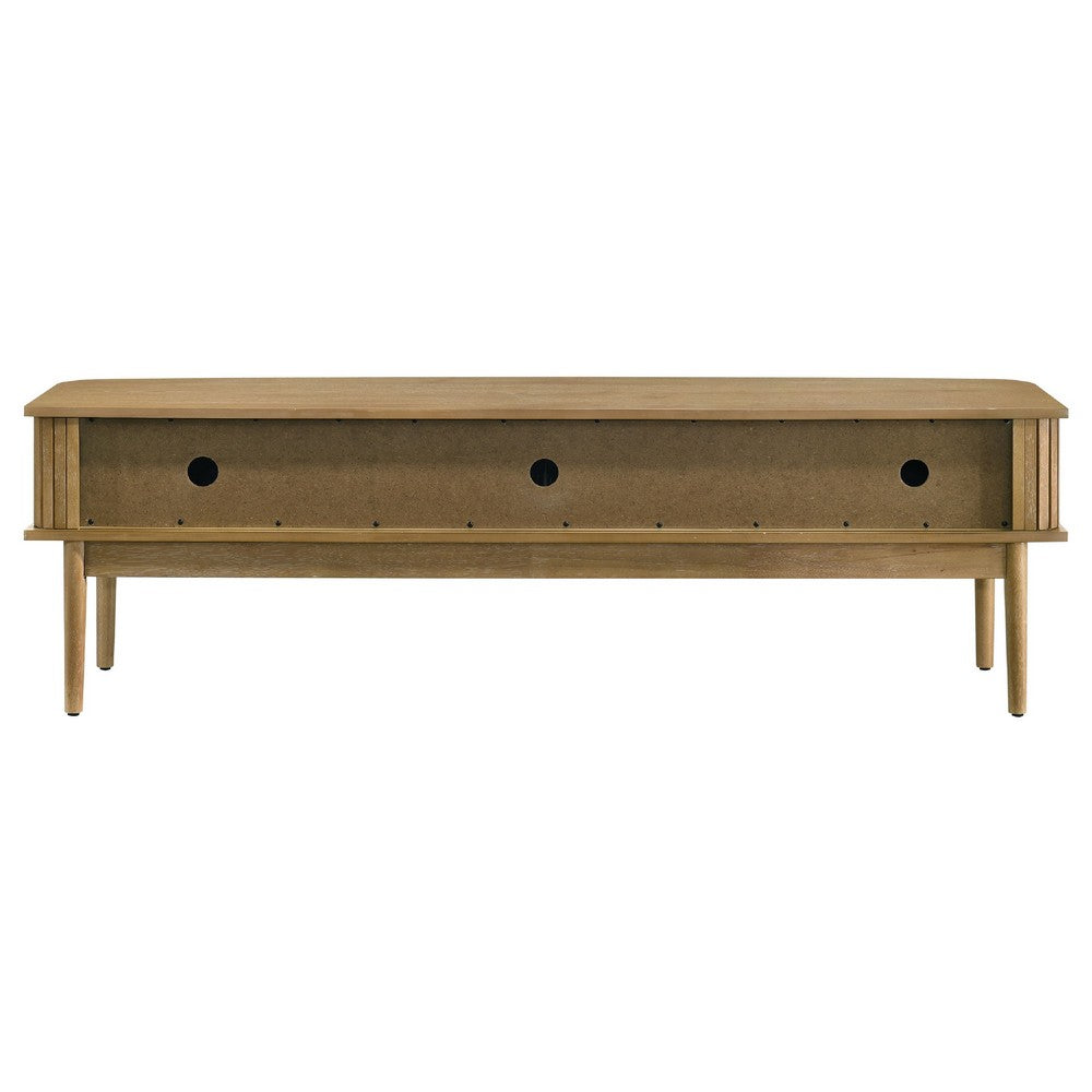 Benjara Elora TV Stand Media Console with Reeded Doors, Brown Wood 71 Inch