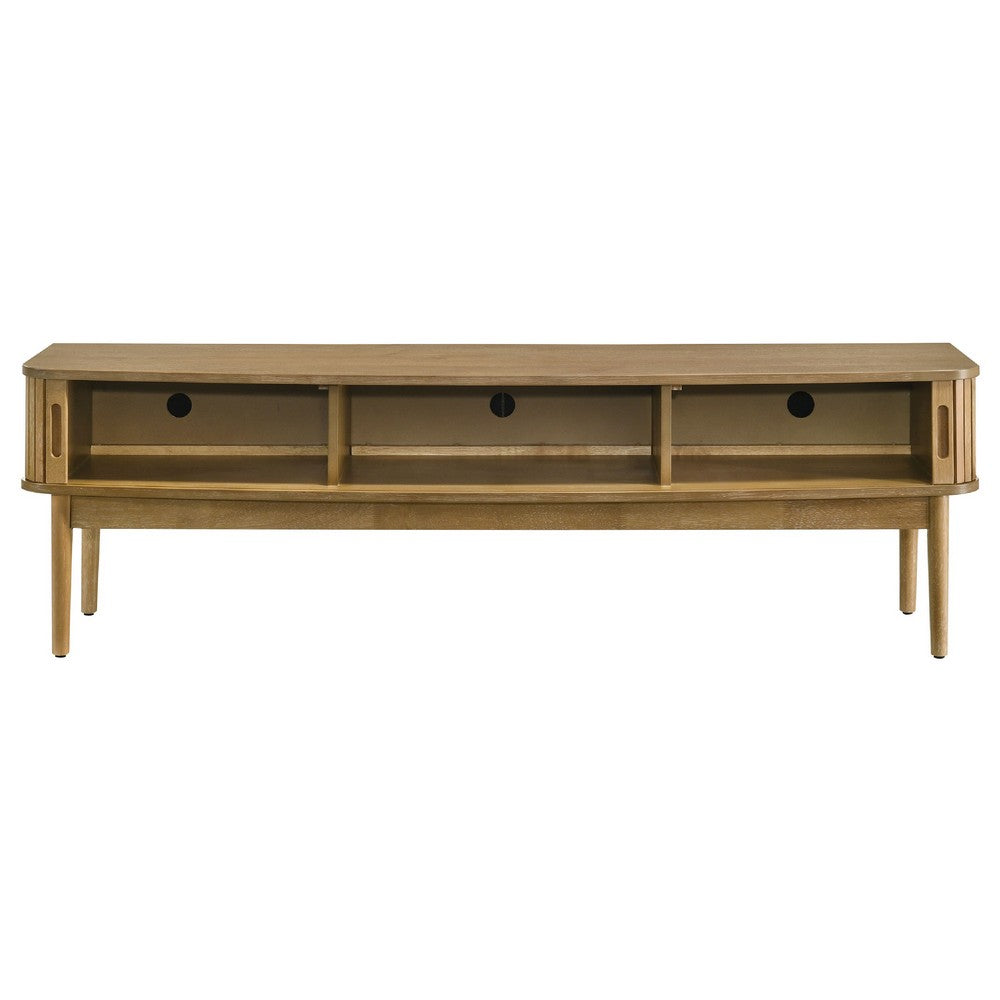 Benjara Elora TV Stand Media Console with Reeded Doors, Brown Wood 71 Inch