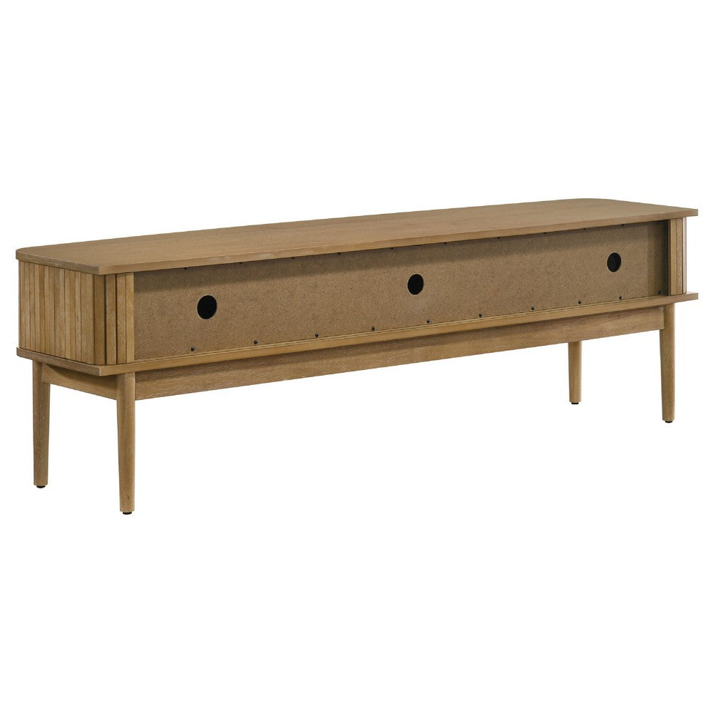 Benjara Elora TV Stand Media Console with Reeded Doors, Brown Wood 71 Inch