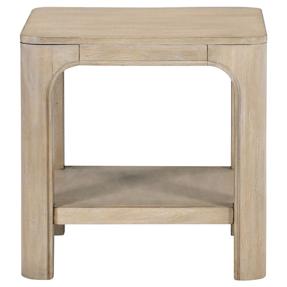 Benjara Pira Square Side-End Table, Open Shelf, Distressed Brown Wood 22 Inch