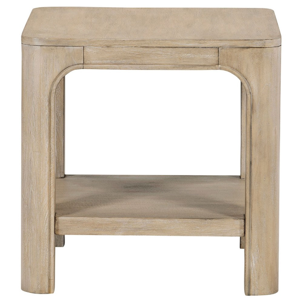 Benjara Pira Square Side-End Table, Open Shelf, Distressed Brown Wood 22 Inch