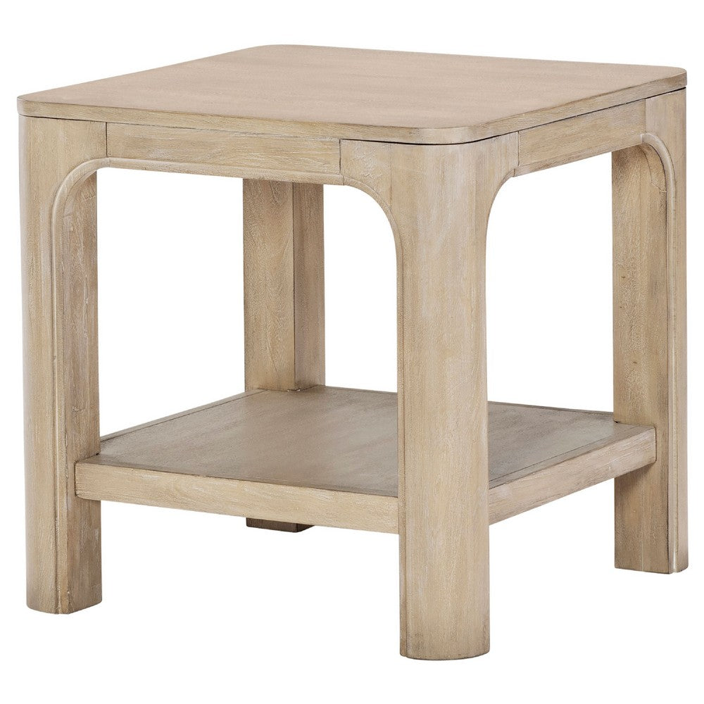 Benjara Pira Square Side-End Table, Open Shelf, Distressed Brown Wood 22 Inch