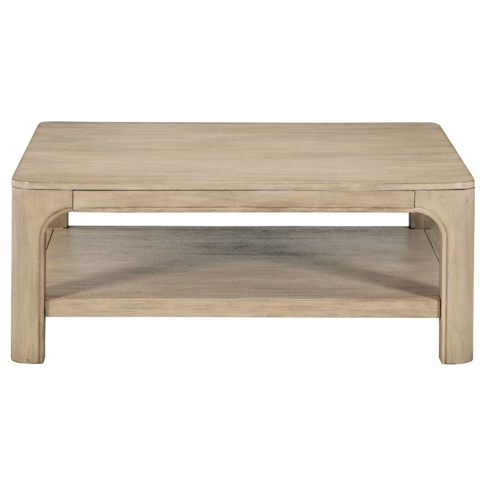 Benjara Pira Square Cocktail Coffee Table, Open Shelf, Distressed Brown 40 Inch