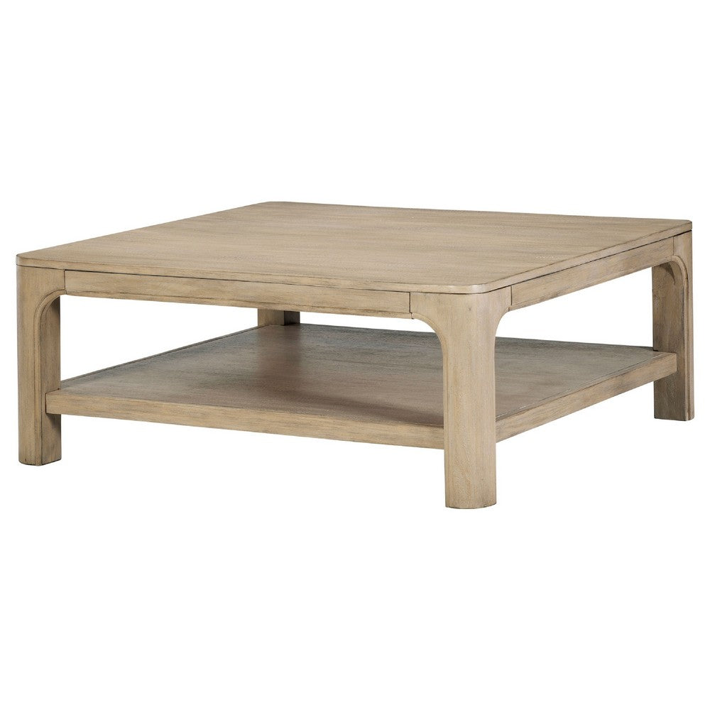 Benjara Pira Square Cocktail Coffee Table, Open Shelf, Distressed Brown 40 Inch