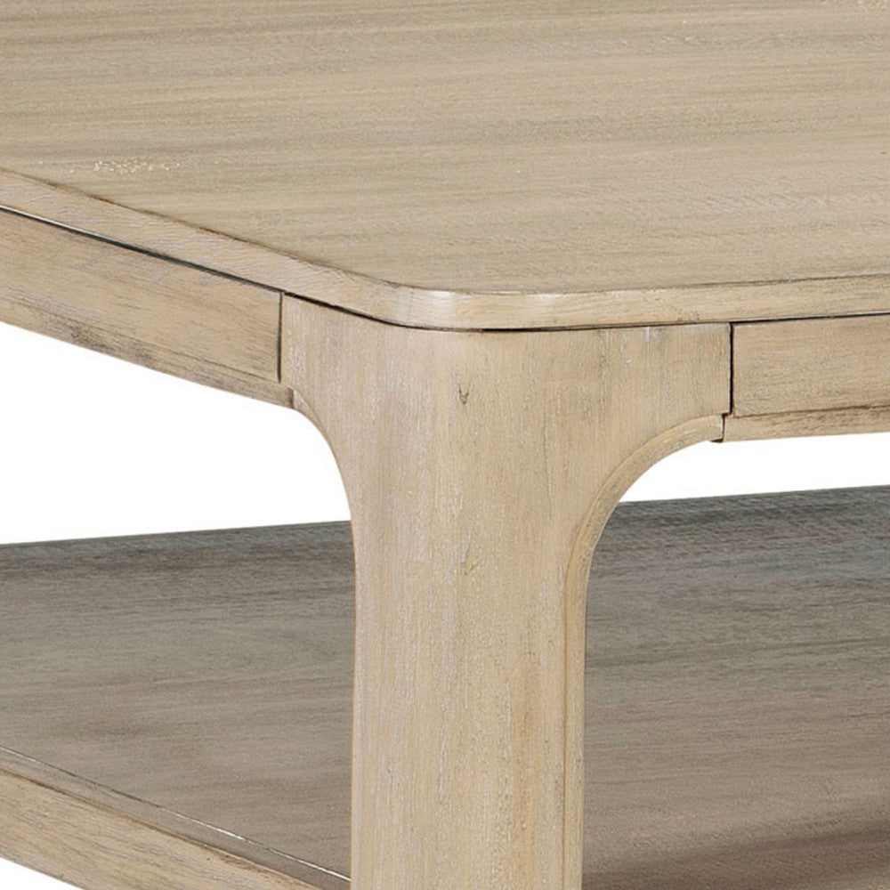 Benjara Pira Square Cocktail Coffee Table, Open Shelf, Distressed Brown 40 Inch
