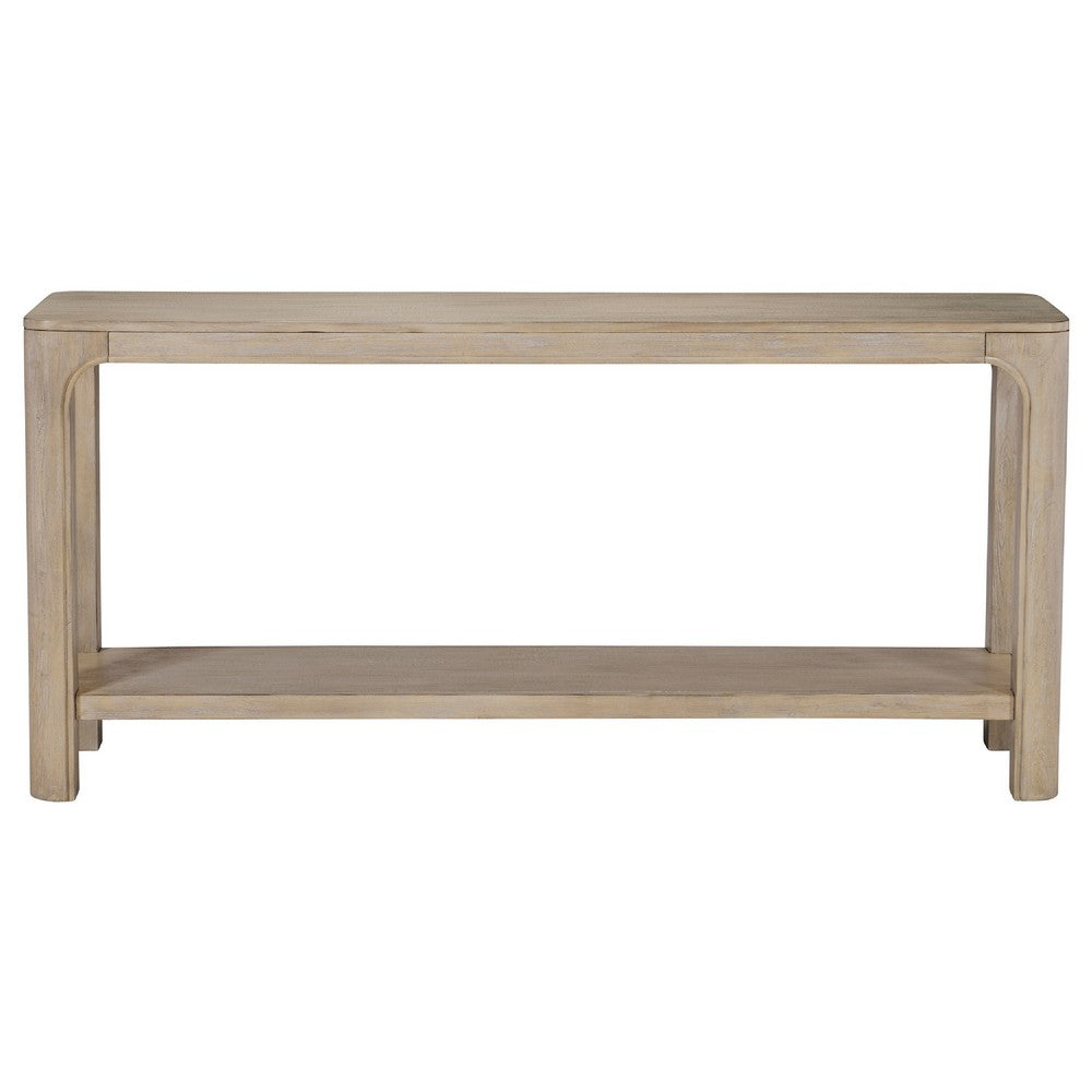 Benjara Pira Console Table with Open Shelf, Curved Legs, Brown Wood 64 Inch