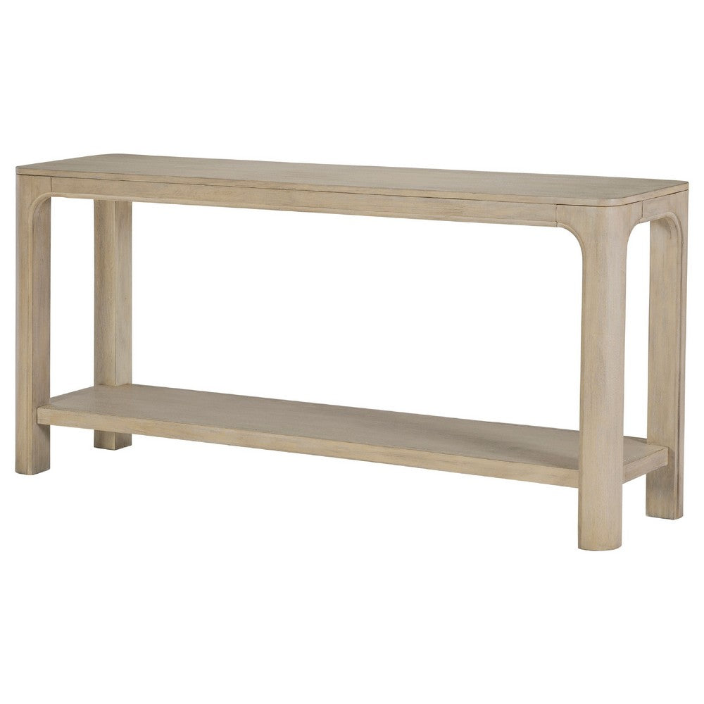 Benjara Pira Console Table with Open Shelf, Curved Legs, Brown Wood 64 Inch