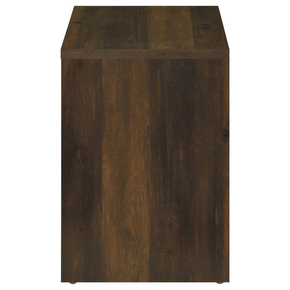 Benjara Park Nightstand, 2 Drawers, LED Light & USB Ports, Dark Pine Brown Wood
