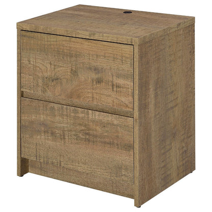 Benjara Park Nightstand, 2 Drawers, LED Light & USB Ports, Mango Brown Finish