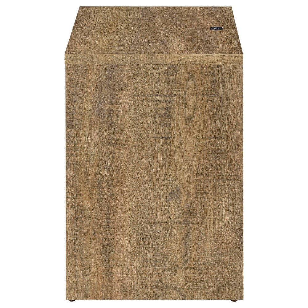 Benjara Park Nightstand, 2 Drawers, LED Light & USB Ports, Mango Brown Finish