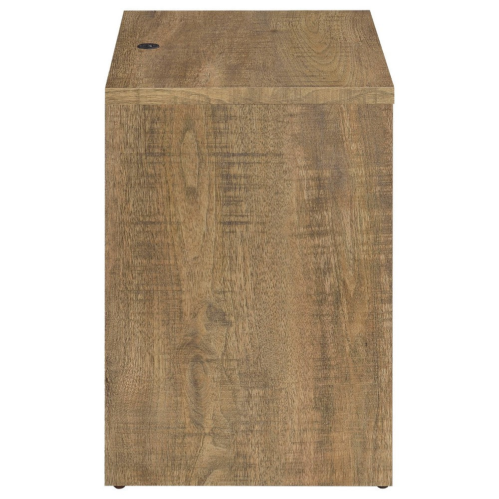 Benjara Park Nightstand, 2 Drawers, LED Light & USB Ports, Mango Brown Finish