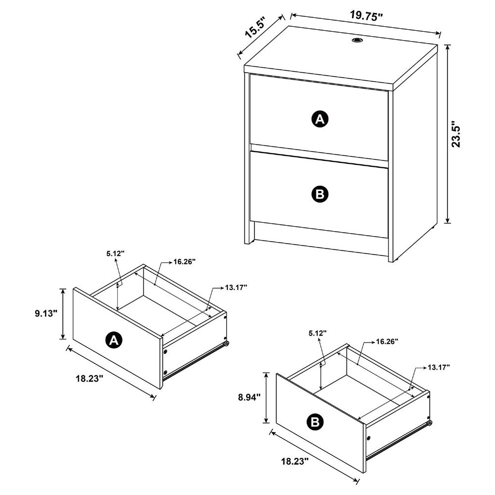 Benjara Park Nightstand, 2 Drawers, LED Light & USB Ports, Mango Brown Finish