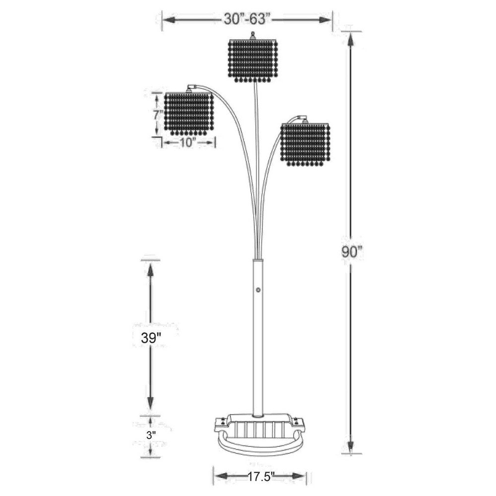 Benjara Nira Floor Lamp, 3 Hanging Crystal Shades, 90 Inch Silver Arc Frame