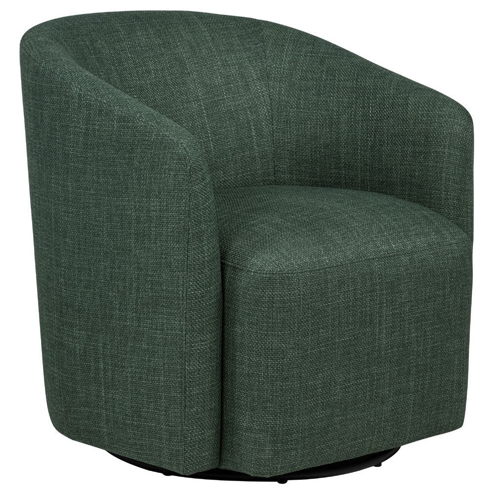 Benjara Lira Swivel Accent Chair, Green Upholstered Barrel Back, Sloped Arms