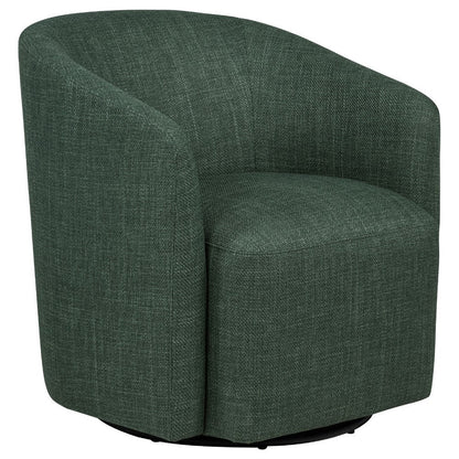 Benjara Lira Swivel Accent Chair, Green Upholstered Barrel Back, Sloped Arms