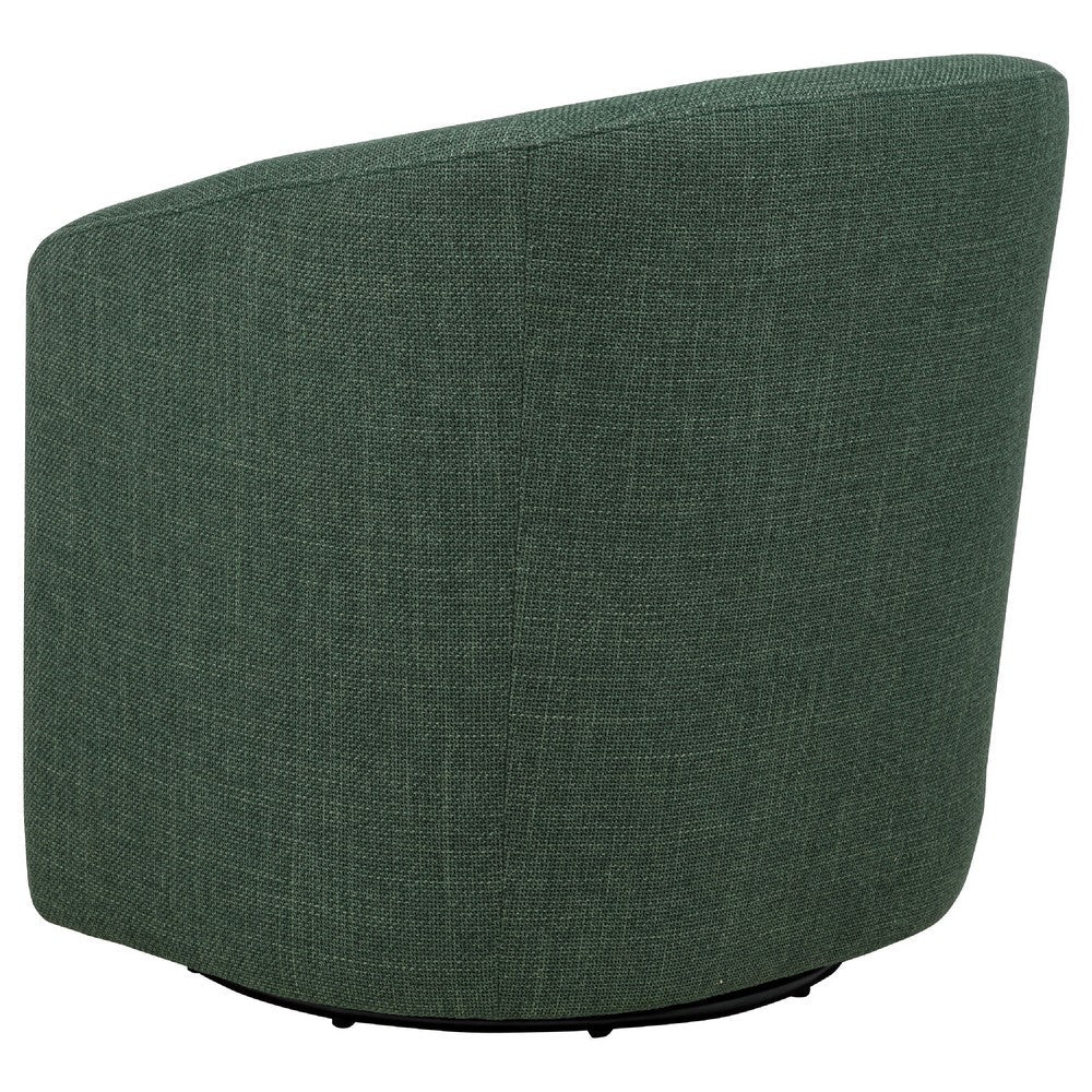 Benjara Lira Swivel Accent Chair, Green Upholstered Barrel Back, Sloped Arms