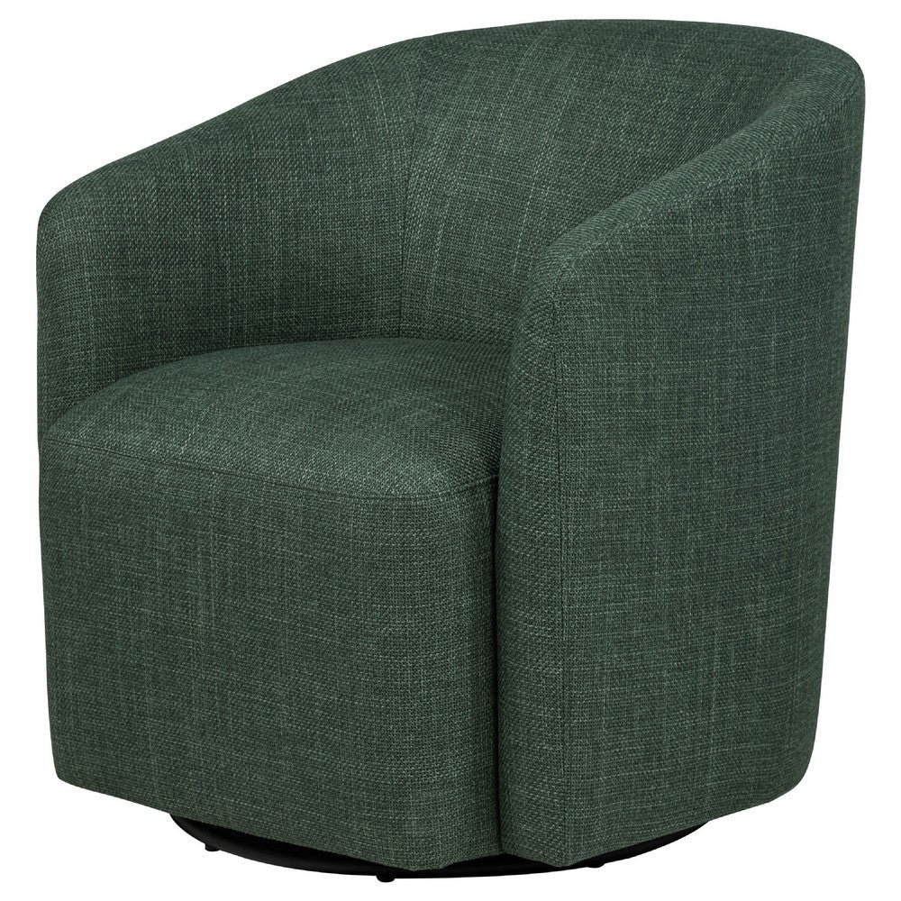 Benjara Lira Swivel Accent Chair, Green Upholstered Barrel Back, Sloped Arms