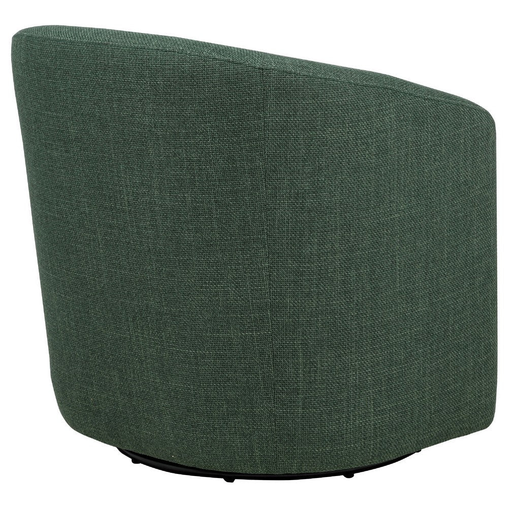 Benjara Lira Swivel Accent Chair, Green Upholstered Barrel Back, Sloped Arms