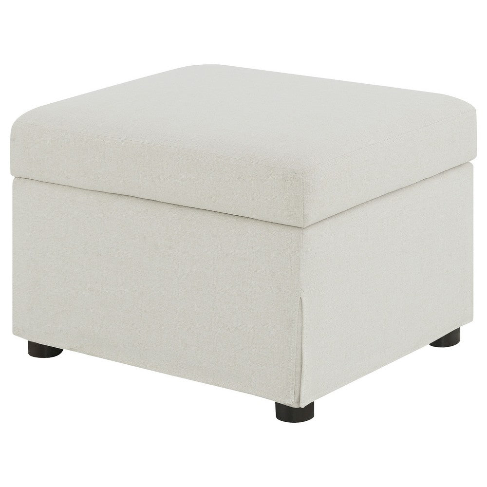 Benjara Jira Modern Storage Ottoman, Black Feet, Beige Upholstery, 24 Inch