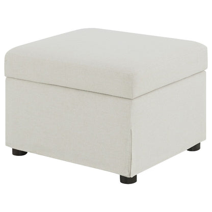 Benjara Jira Modern Storage Ottoman, Black Feet, Beige Upholstery, 24 Inch