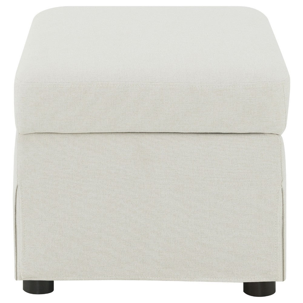 Benjara Jira Modern Storage Ottoman, Black Feet, Beige Upholstery, 24 Inch