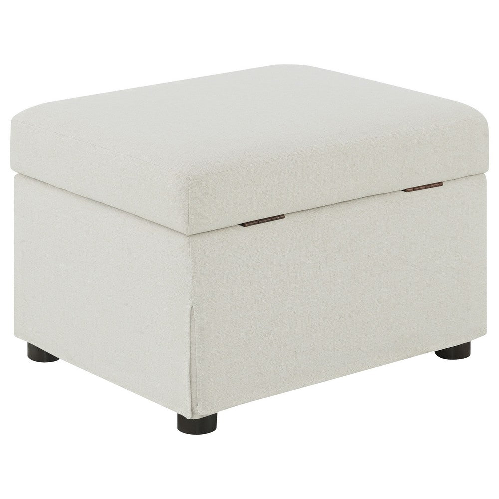 Benjara Jira Modern Storage Ottoman, Black Feet, Beige Upholstery, 24 Inch
