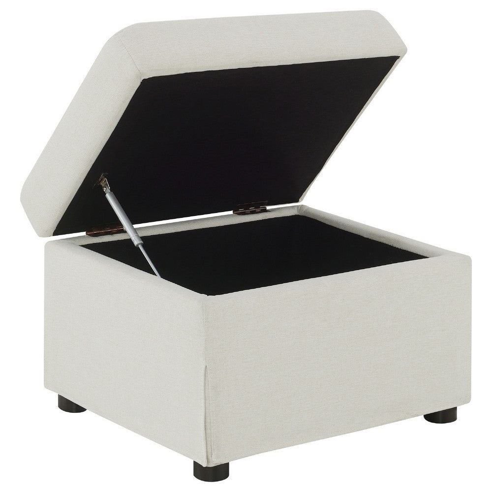 Benjara Jira Modern Storage Ottoman, Black Feet, Beige Upholstery, 24 Inch