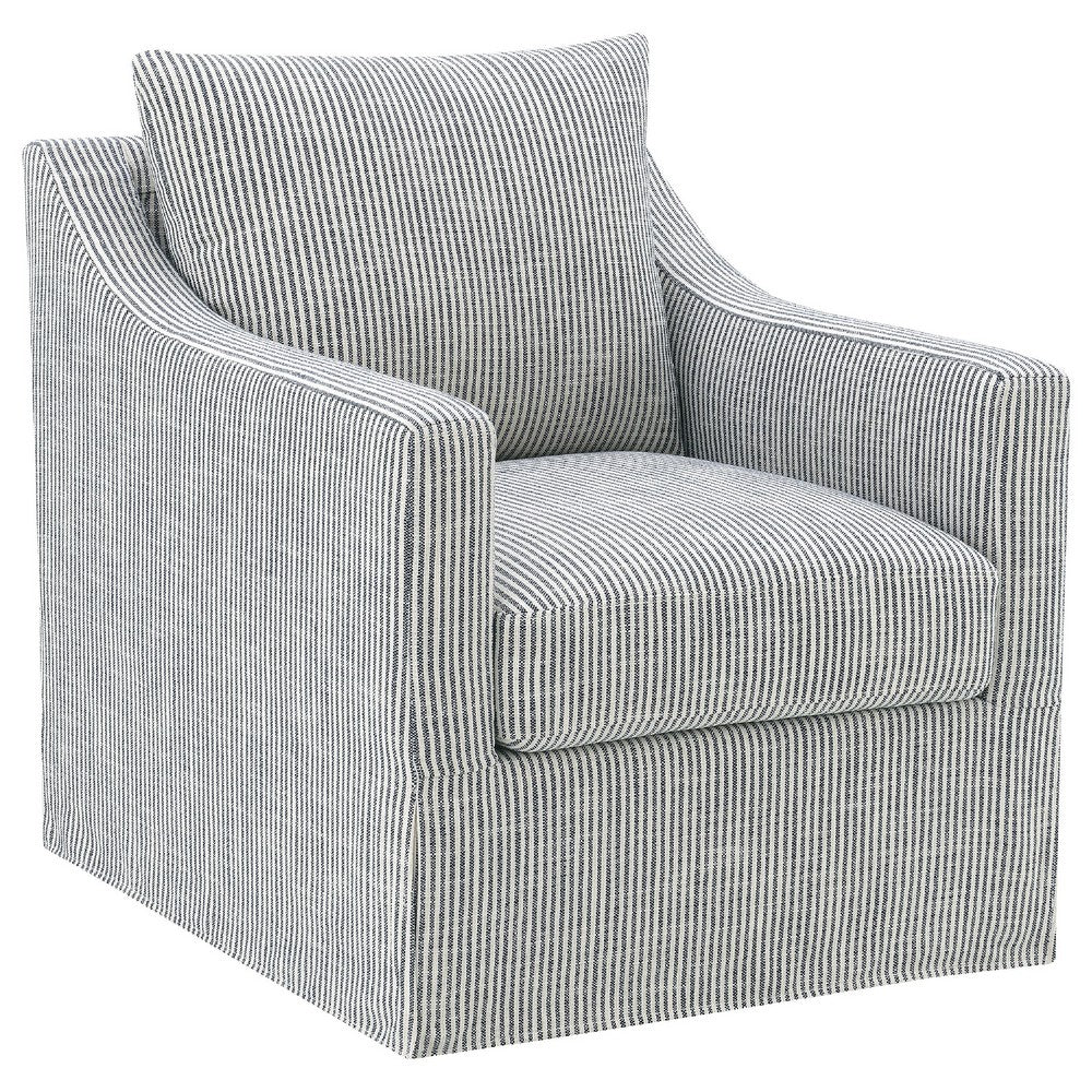 Benjara Jira Swivel Accent Sofa Chair, Sloped Arms, Gray Striped Upholstery