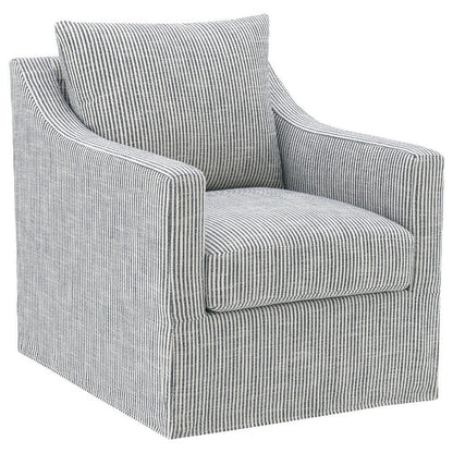 Benjara Jira Swivel Accent Sofa Chair, Sloped Arms, Gray Striped Upholstery