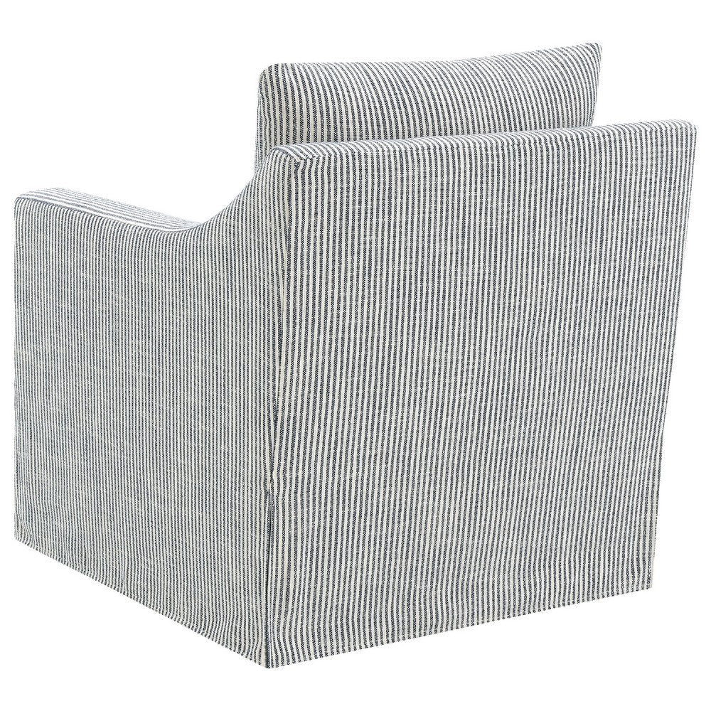 Benjara Jira Swivel Accent Sofa Chair, Sloped Arms, Gray Striped Upholstery