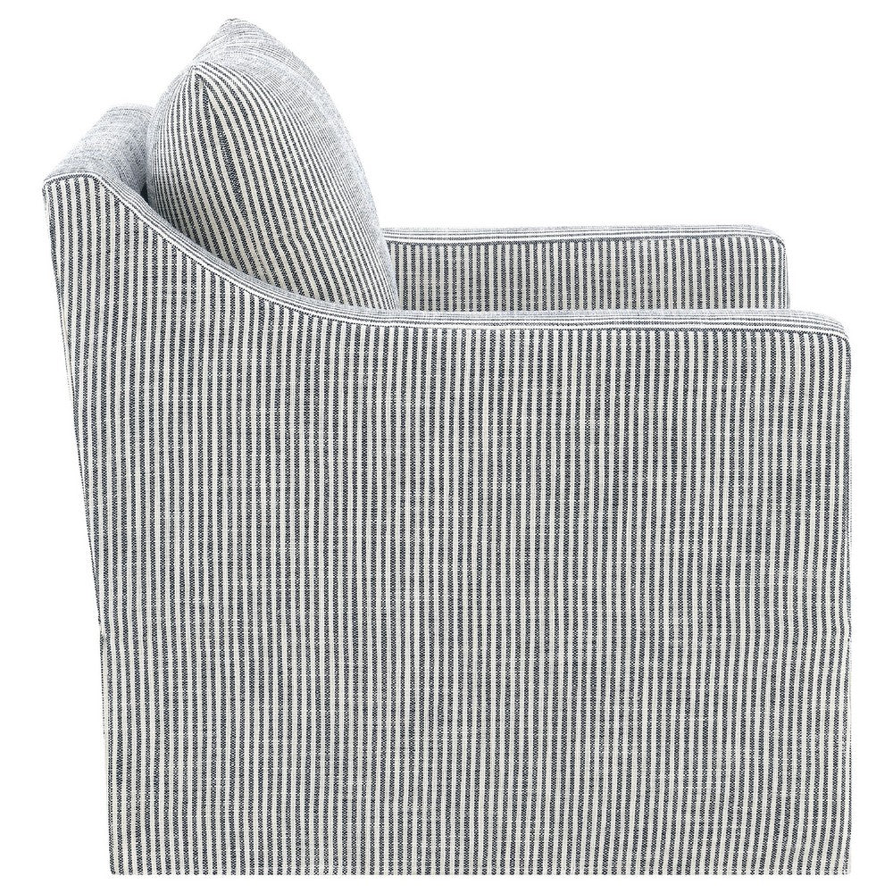 Benjara Jira Swivel Accent Sofa Chair, Sloped Arms, Gray Striped Upholstery