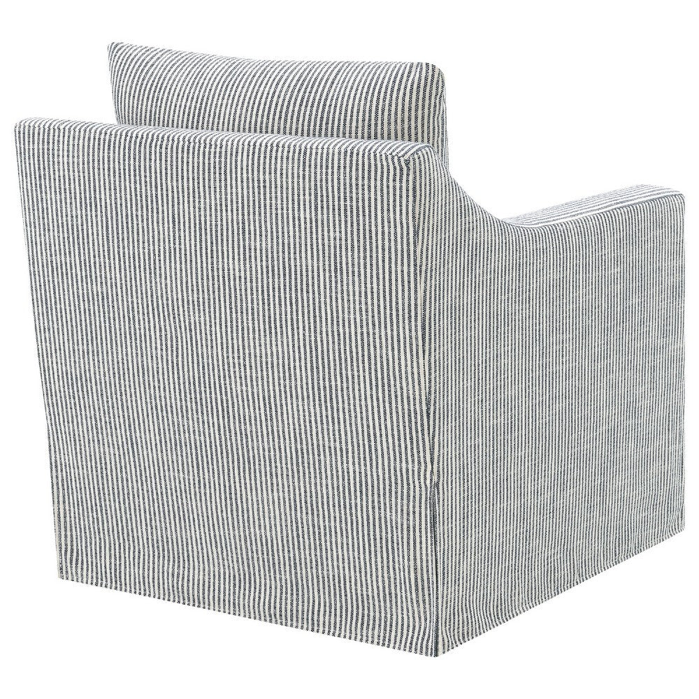 Benjara Jira Swivel Accent Sofa Chair, Sloped Arms, Gray Striped Upholstery