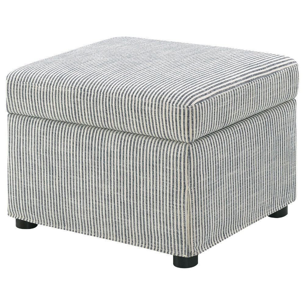 Benjara Jira Modern Ottoman w Storage, Gray Striped Upholstery, Black, 24 Inch