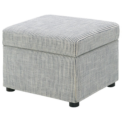 Benjara Jira Modern Ottoman w Storage, Gray Striped Upholstery, Black, 24 Inch