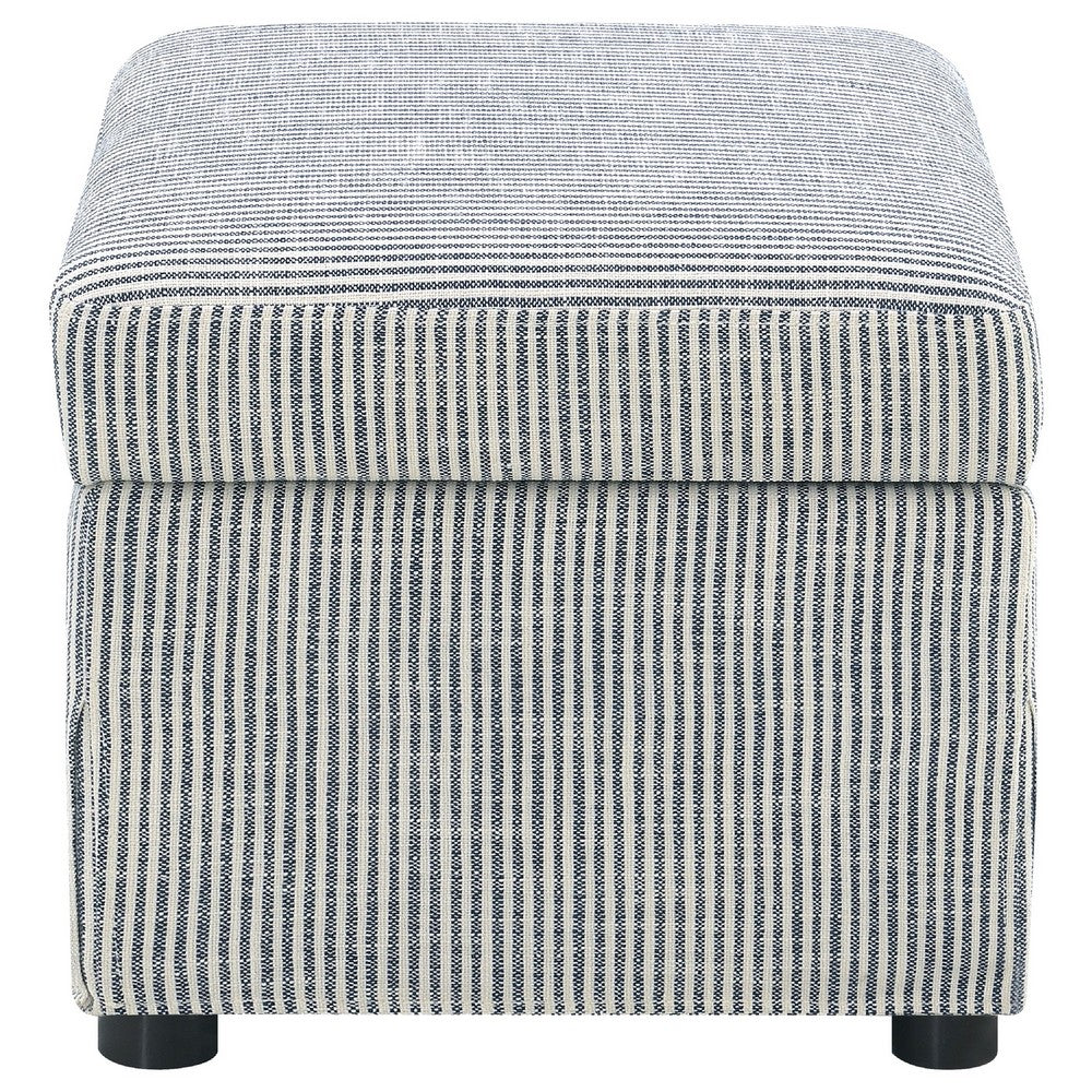 Benjara Jira Modern Ottoman w Storage, Gray Striped Upholstery, Black, 24 Inch