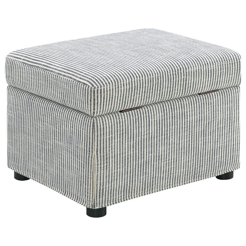 Benjara Jira Modern Ottoman w Storage, Gray Striped Upholstery, Black, 24 Inch