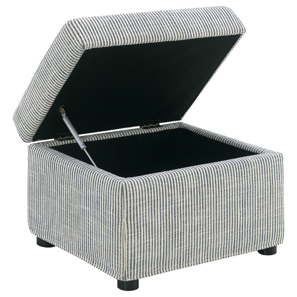 Benjara Jira Modern Ottoman w Storage, Gray Striped Upholstery, Black, 24 Inch