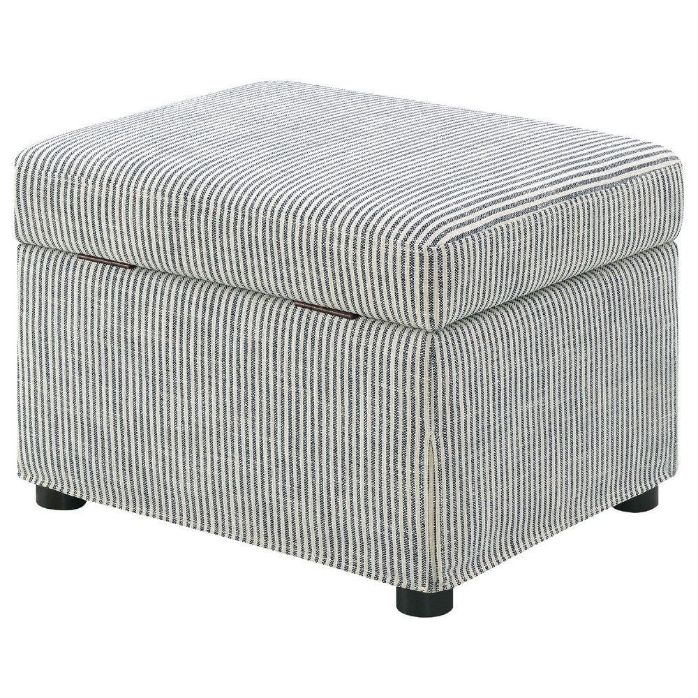 Benjara Jira Modern Ottoman w Storage, Gray Striped Upholstery, Black, 24 Inch